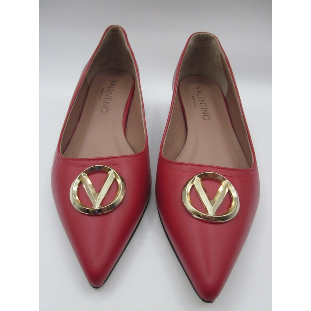 Authentic red leather Valentino pump w/ gold V on toe size 7